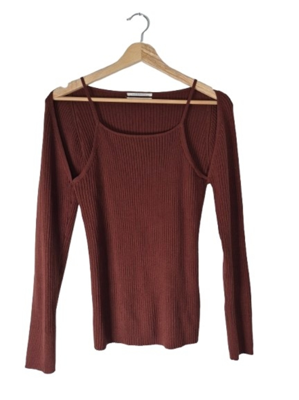 Anthropologie Ribbed Cold-Shoulder Layered Top Brown Size M